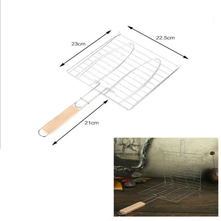 Портативная квадратная корзина для гриля зажим для решетки-гриль сетка для барбекю с деревянной ручкой для кемпинга