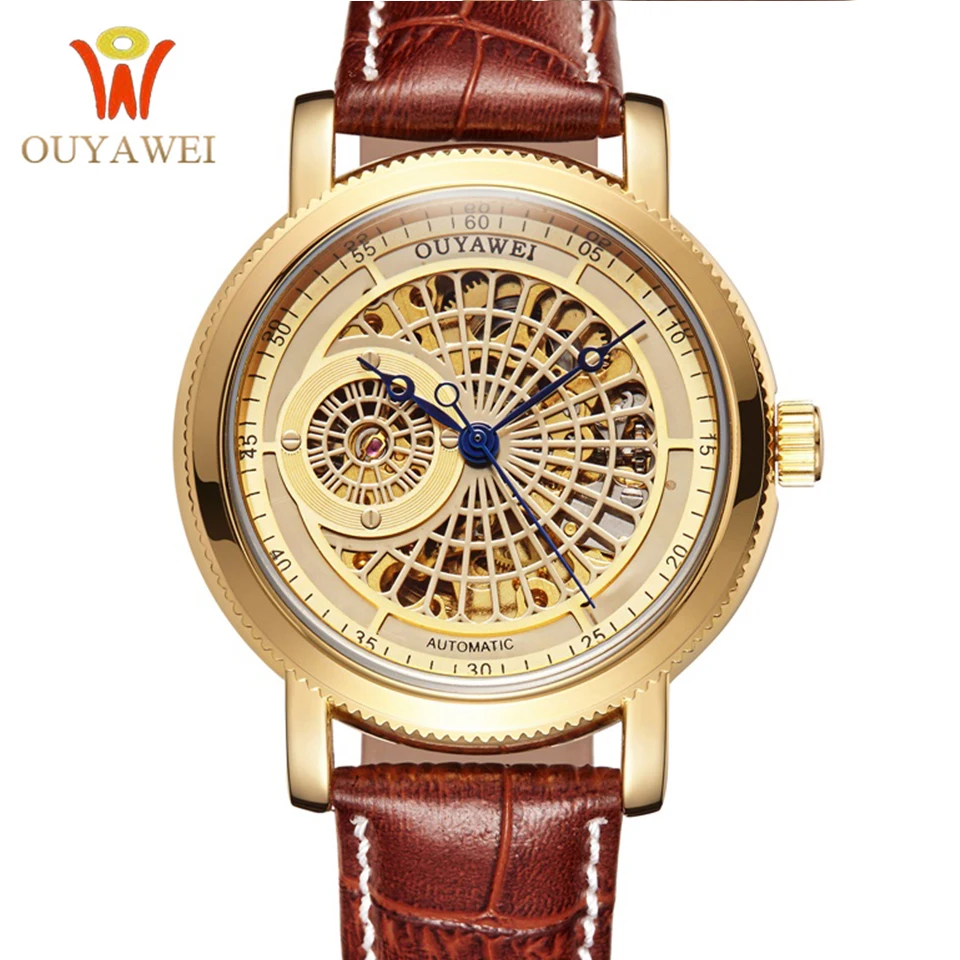Creative Hollow Automatic Mechanical Mens Wrist Watches Skeleton Steampunk Watch Self Winding Leather Band Clock montre homme | Наручные