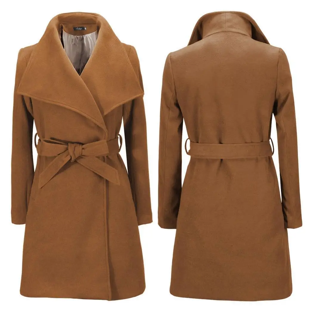 Женское зимнее теплое пальто с длинным рукавом и отворотом выше колена, повседневное, уличное, уличное, и т. д. цельное пальто с поясом и высокой талией