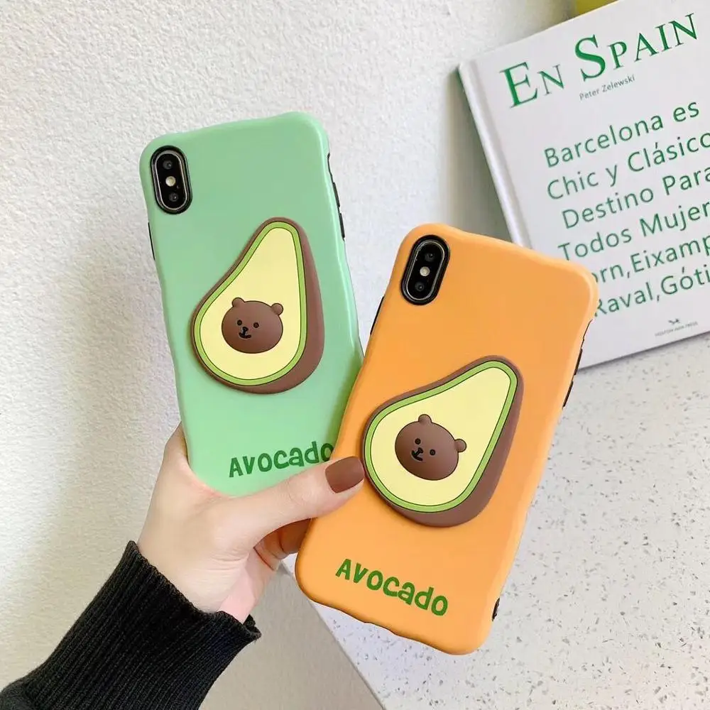 

ORYKSZ Lovely Cartoon Bear Avocado Silicone TPU Phone Case For iphone XS Max Case For iphone X XR 6 S 7 8 Plus Cover Retro Capa