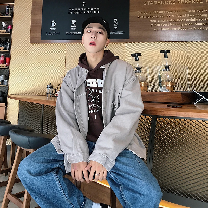 

Men's jacket 2019 autumn and winter new solid color jacket tooling casual jacket youth personality fashion trend men's clothing