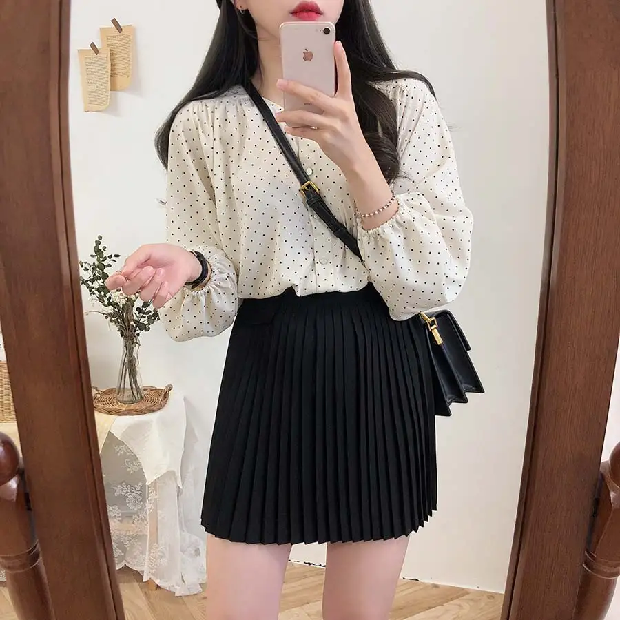 S XL, Новая Винтажная рубашка в горошек, женские топы, женские блузки с длинными рукавами для девочек, большие размеры, осенние женские блузки, femme Blusas