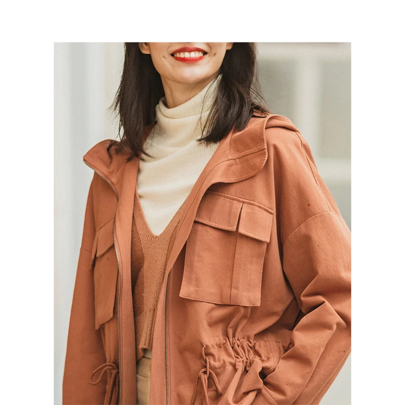 astounding  INMAN Spring Autumn Fashion Contrast Hooded Fashion Personality Drop-shoulder Sleeve All Matched Wo