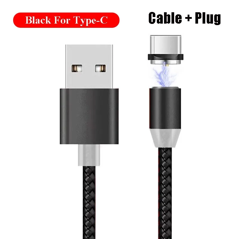 2 м Магнитные кабели для мобильных телефонов для iphone 11 Pro Max type C Micro USB зарядное устройство для samsung провод шнур Магнит кабель для быстрой зарядки - Цвет: Black For Type C