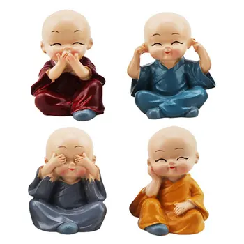 

Creative Resin Small Ornaments Four Are Not Young Monks Shaolin Kungfu Kid Small Shami Car Jewelry Ornaments 4PCS