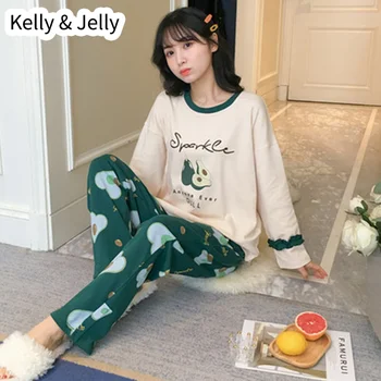 

2019 South Korean new pajamas women's autumn cotton Pullover avocado girl cartoon outside home clothes student suit