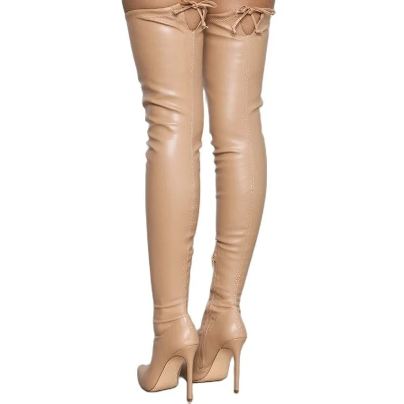 Thigh High Boots For Lady Sexy Women's Over-the-knee Boot Pointed Toe Knee High Boots Heel Shoes Side Zip Long Female Botas