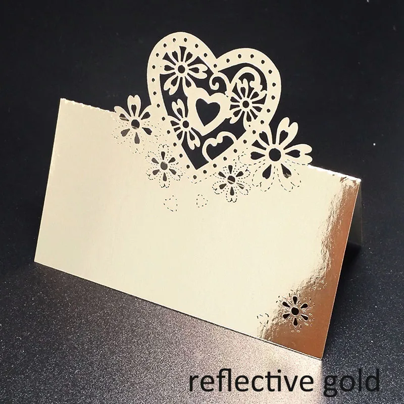 reflective gold 10 шт любовь, Сердце, свадьба пригласительная открытка полые Свадебные сувениры лазерная резка, настольный карты Именные Бирки открытка - Цвет: reflective gold