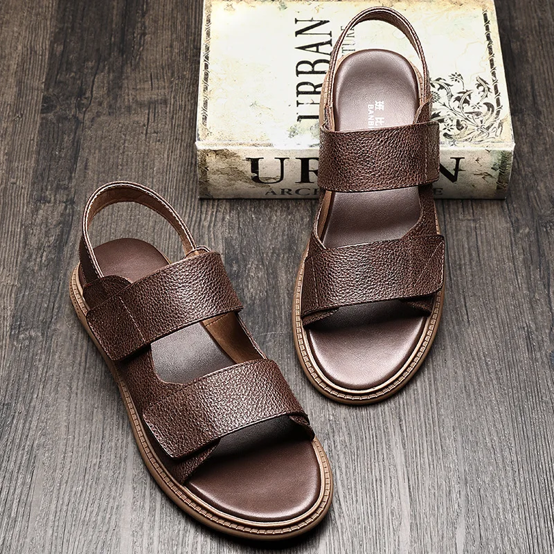 

2018 Summer Driving Genuine Leather MEN'S Sandals Trend England Peep-Toe Gladiator Sandals Men's Casual Youth Sandals