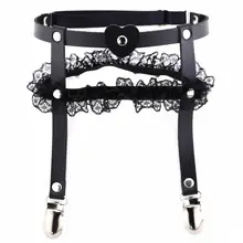 1PC Womens Faux Leather Heart Garter Belt Punk Stud Ruffles Lace Elastic Thigh Ring