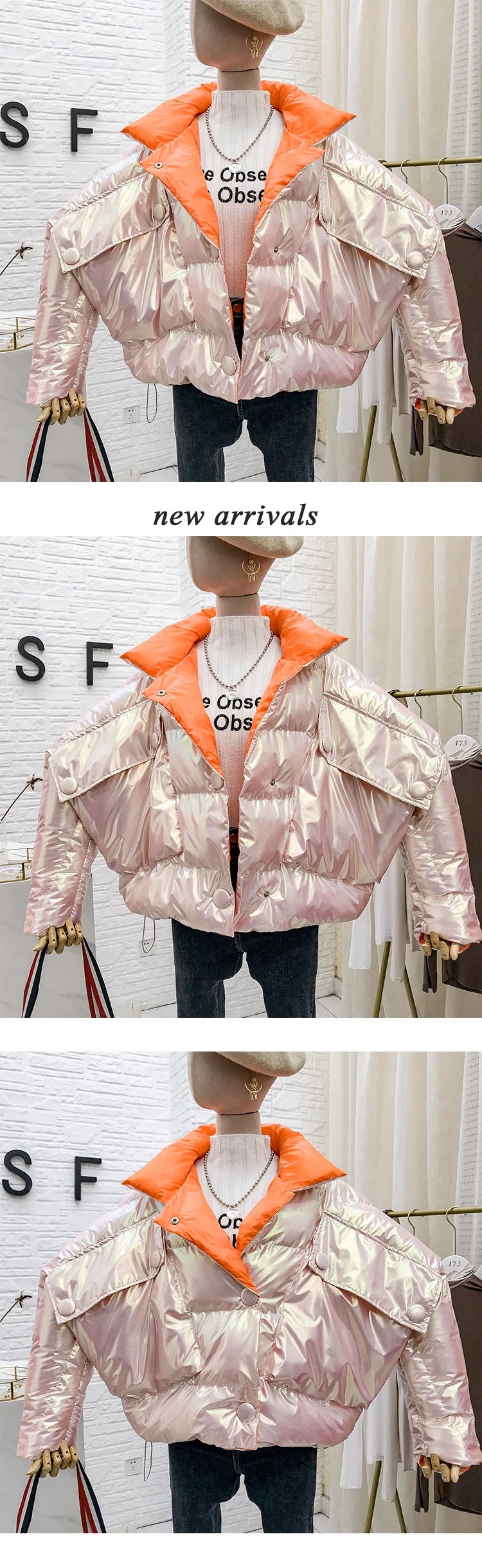 New Bright Bat Sleeve Loose Cotton-padded Jacket Coat Women Winter Thickened Coats Girls Warm Short Bread Jackets Oversize Femme