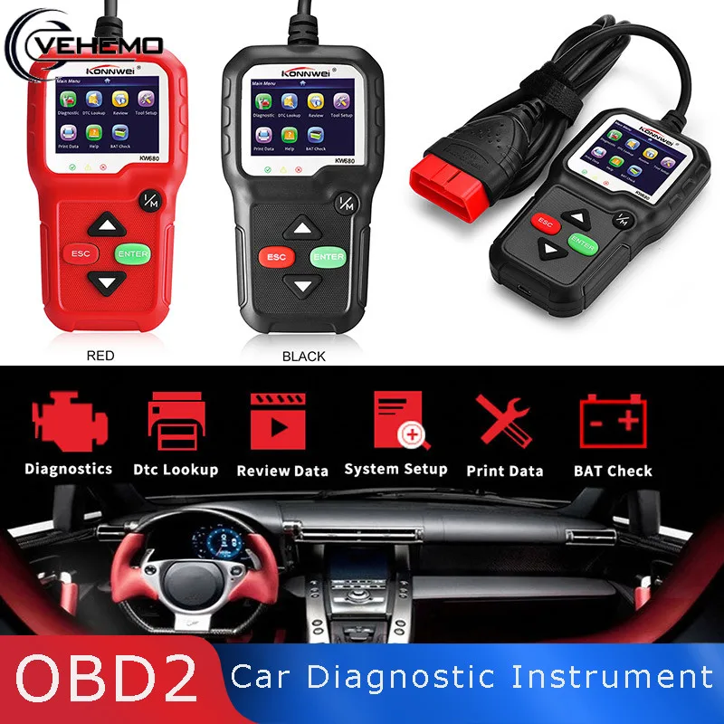

Vehemo OBD2 Scanner Car Diagnostic Diagnostics for KONNWEI KW680 Universal Auto Engine Diagnostic Read Error Code Tool