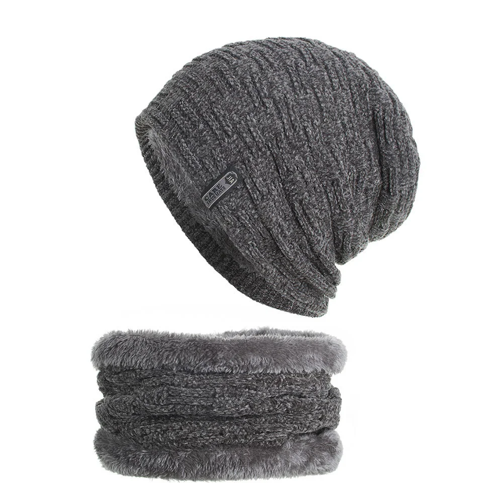 Новинка, зимние теплые шапки, набор, Skullies Beanies, шапка, мужская, женская, шерсть, шарф, шапки, Gorro invierno hombre, вязаная шапка, набор, WM107 - Цвет: Gray