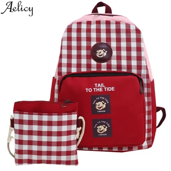 

Aelicy High Quality Female Canvas Plaid Backpack Female Canvas Plaid Student Bag Large Capacity Zipper Travel Backpack Mochila
