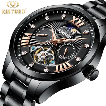 

KINYUED New diamond scale automatic mechanical watch men tourbillon steel watch male sports watches waterproof 24-hour display