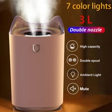 2021 casa umidificador de ar 3l bico duplo névoa fria difusor aroma com coloful led luz névoa pesada ultra sônica usb humidificador