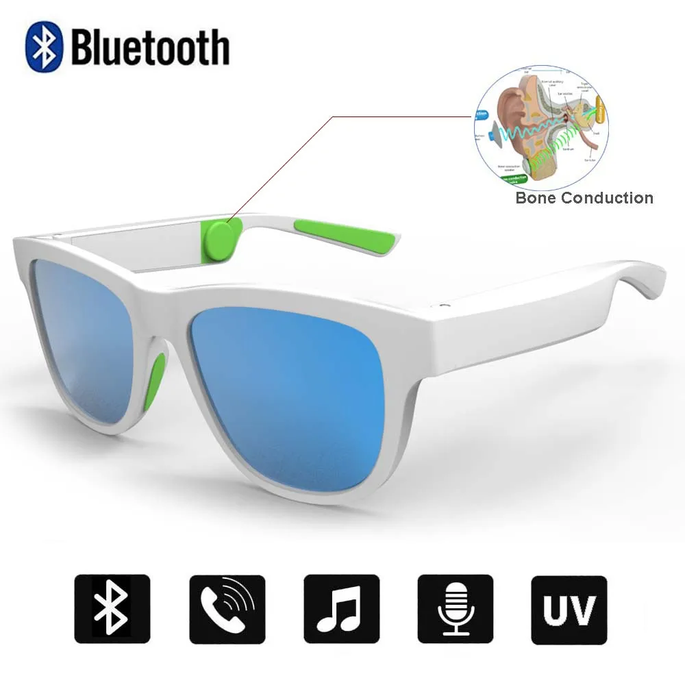 Conway, беспроводные Bluetooth солнцезащитные очки, костная проводимость, смарт-аудио, солнцезащитные очки, открытые уши, музыка, голосовой вызов, поляризованные очки для вождения - Цвет линз: White Blue Mirror
