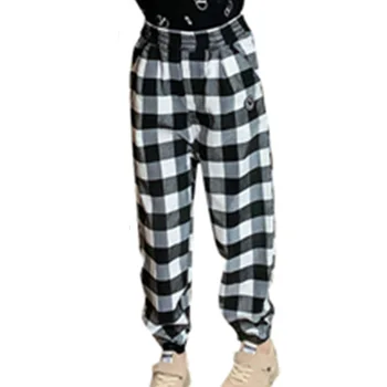 

2020 Autumn New Arrival Girls Fashion Running Pants Kids Cotton Trousers Children Casual Pants Black&White Plaid Pants 8 10 12Y
