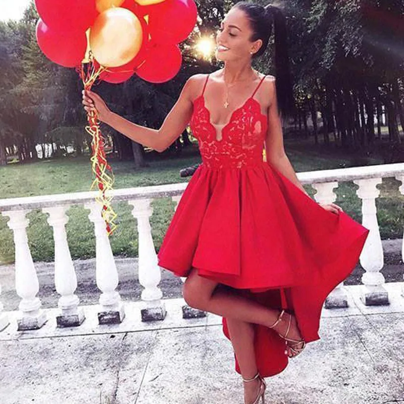 Robe de soiree abendkleider платье для выпускного вечера с v-образным вырезом на заказ кружевное вечернее платье Hi Low красное вечернее платье без рукавов торжественное платье