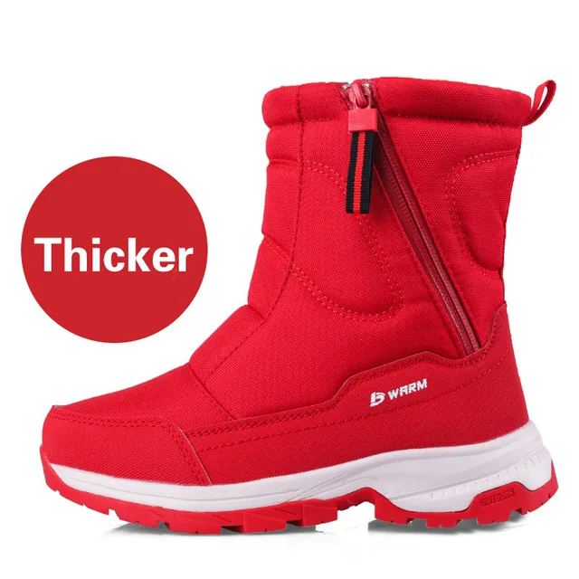 Winter Children Thicken Snow Boots Non-slip Plush Warm Boys Girls Casual Cotton Shoes Oxford Cloth Waterproof Wearable Booties Red