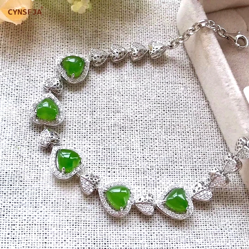CYNSFJA настоящий Сертифицированный подвескаиз натурального камня jade Jasper 925 пробы Серебряный женский зеленый нефритовый браслет ювелирное изделие лучший подарок