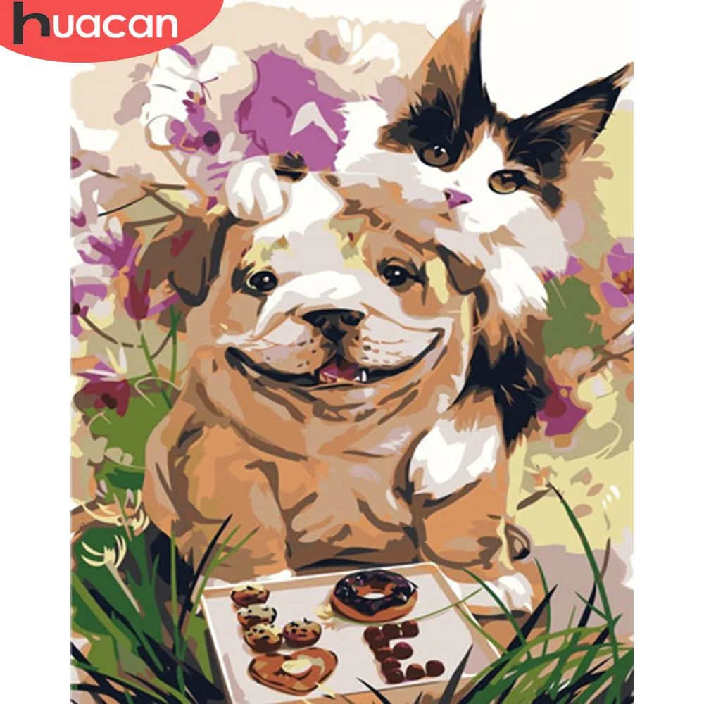 HUACAN картина маслом по номерам собачьи животные наборы Рисование холст ручная