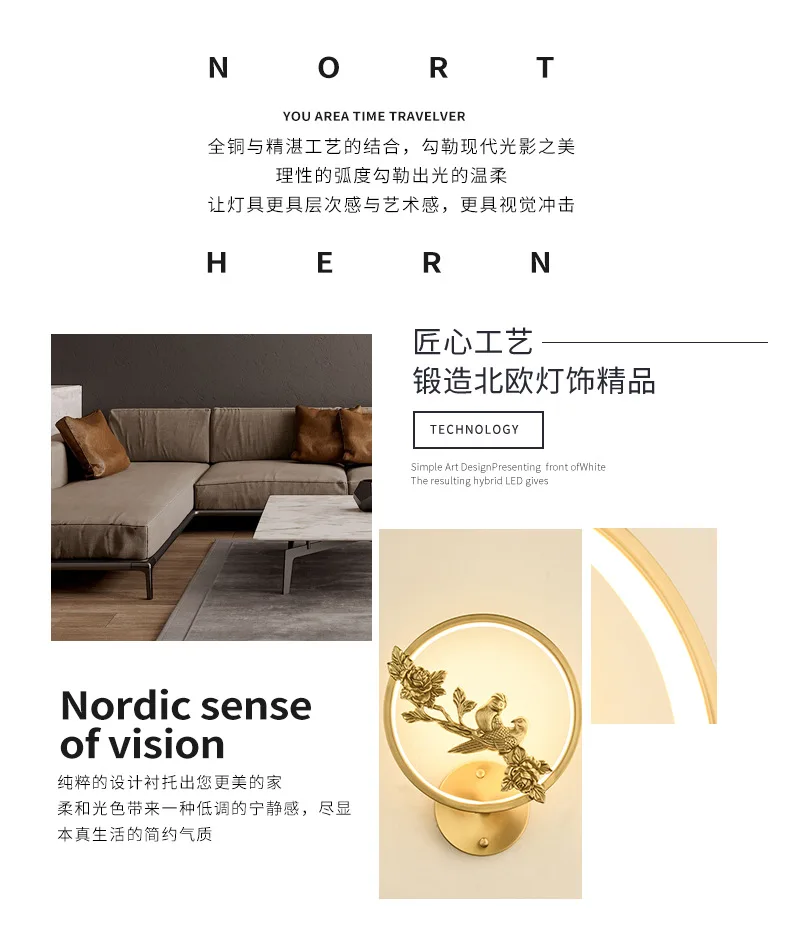 round copper lamp is contemporary and contracted with 28 tile all three color LED wall lamp hotel bedroom berth lamp