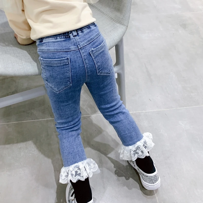 

Kids Fall New Girls Pants Trousers Lace Stretch Toddler Girl Jeans Fashion Children Clothing
