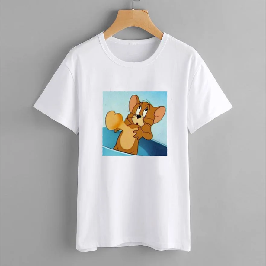 Кошка том мышь Джерри Милая Новая модная футболка женская с коротким рукавом мультфильм аниме печать футболка Женские топы забавная футболка