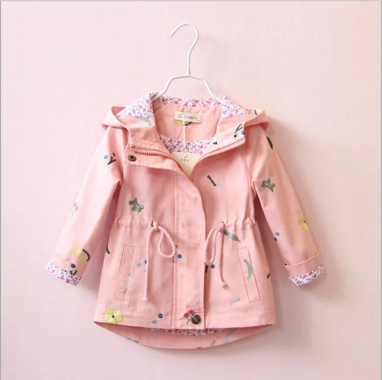 

Boy Jacket 2019 Spring New Style Korean-style Girls Young Children Hooded Drawstring Embroidered Trench Coat-