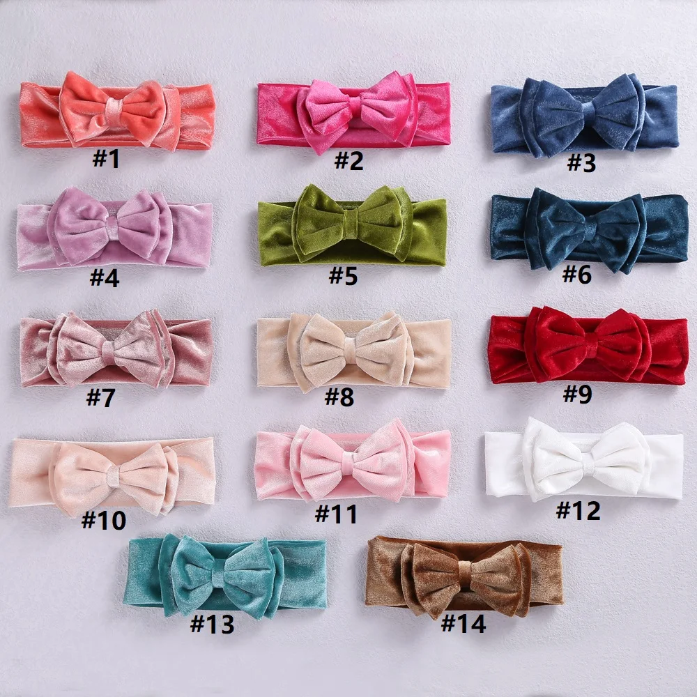 New Velvet Baby Headband Turban Big Bow Baby Girl Headband For Newborn Bow Hair Band Children Kid Solid Colors Hair Accessories 3