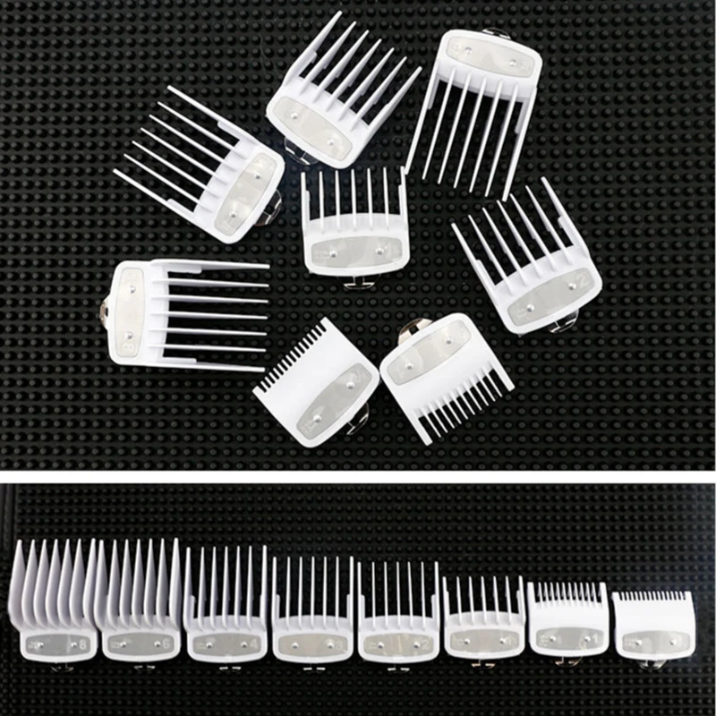 

8PCS Universal Limit Comb Electric Hair Clipper Caliper Positioning Comb 1.5/ 3/4.5/6/10/13/16/19/22/25mm Metal Clip Set G0408