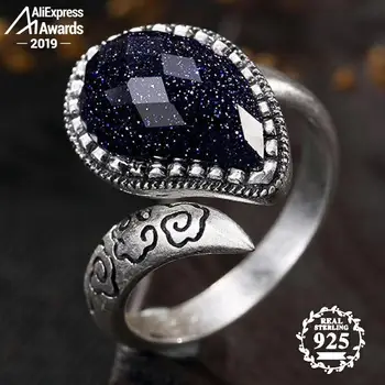 

Poland S925 Fine Antique shop Ring Sapphire Ring Women Chinatown art handicraft Artisan Baltic Gemstone Lazuli