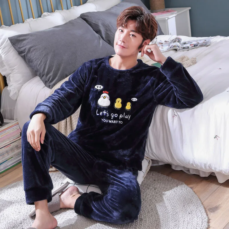 Tanie Plus rozmiar 3XL 4XL 5XL 95kg bielizna nocna z długim rękawem zima ciepła piżama flanelowa zestawy druku piżamy długie spodnie męskie męskie zestaw piżamy