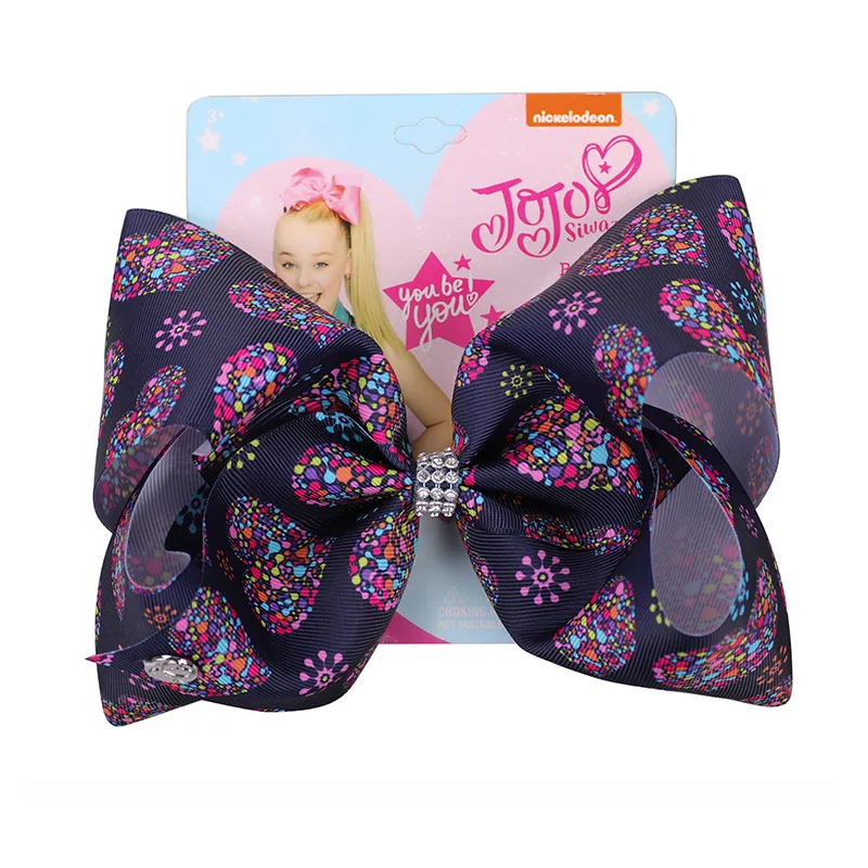 7" New Jojo Siwa Hair Bows for Girls Print Ribbon JOJO BOWS Handmade Rhinestone Hair Clip Valentine's Day Hair Accessories - Color: 18