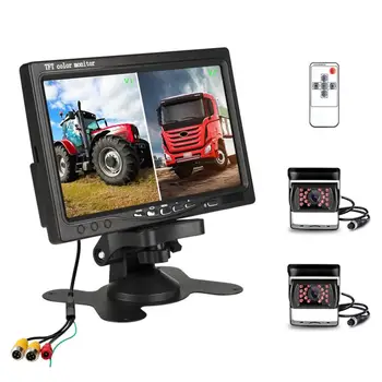 

Wireless Dual Camera Dash Cam With 18 Infrared LEDs Night Vision, LCD Display 7 Inch Car DVR for 12V 24V Cars Truck Van Wireless