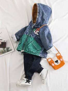 

80-120cm new 2019 winter boys fashion warm thick fleece inside denim jacket kids winter coat