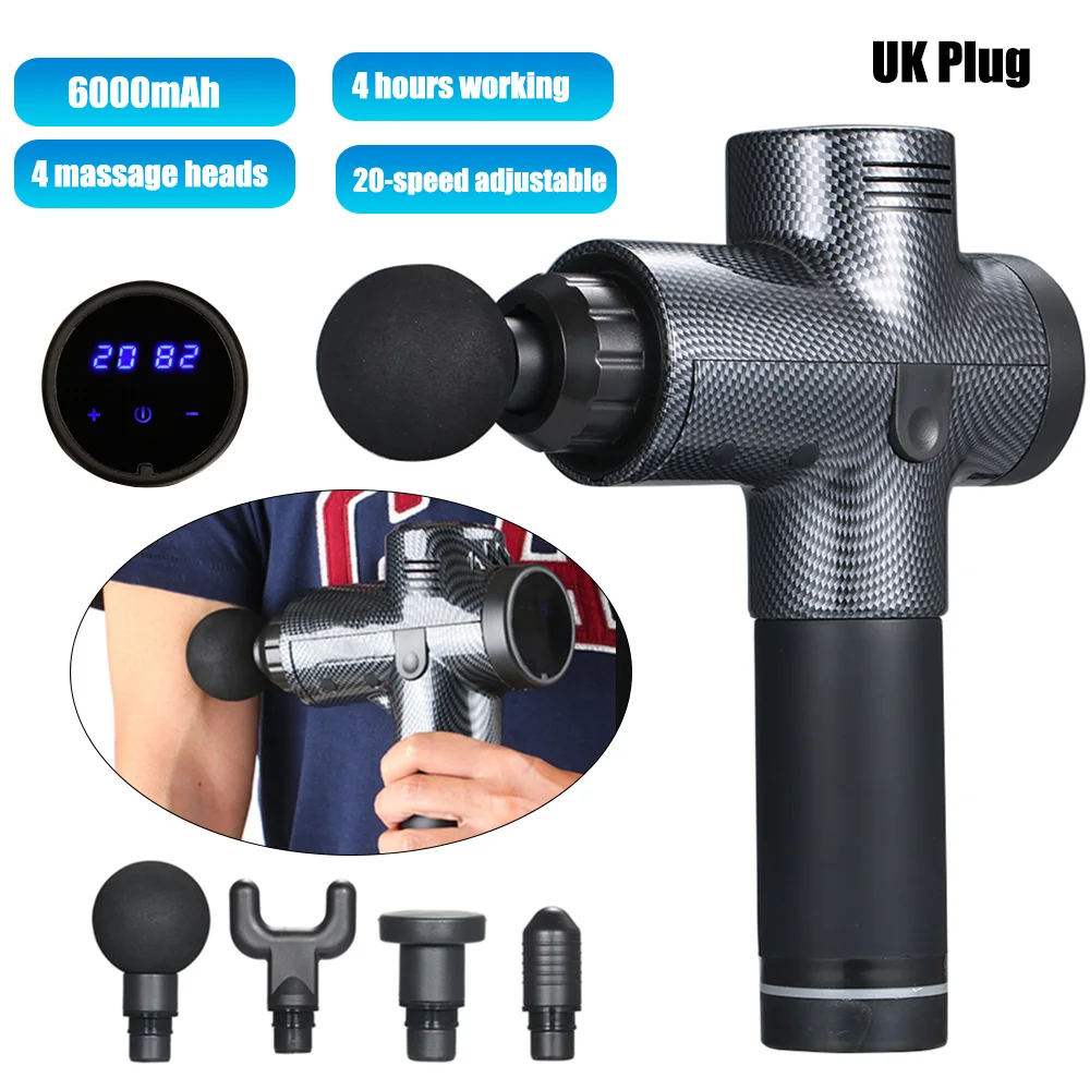 UK Plug 12 В Электрический массажер для мышц портативный ударный Вибрационный мощный массажный пистолет ручной глубокий массажер для мышц для шеи - Цвет: UK Plug