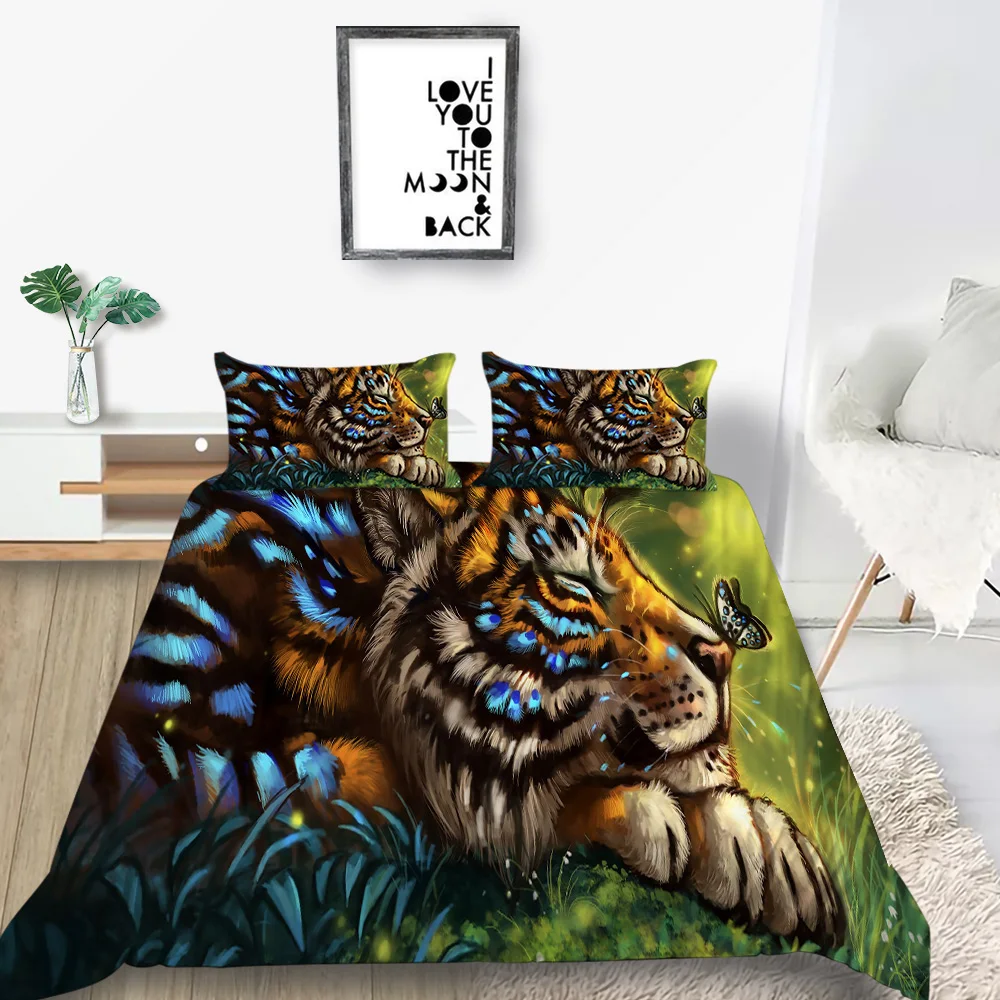 

Butterflies Bedding Set Twin Mysterious Tiger 3D Duvet Cover Totem King Queen Full Single Double Unique Design Bed Set