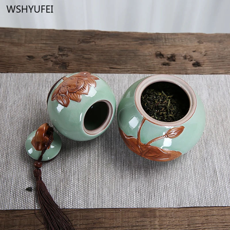 1Pcs Double-layer gourd style home Ganoderma lucidum tea coffee bean biscuit candy sealed jar pill powder ceramic storage tank