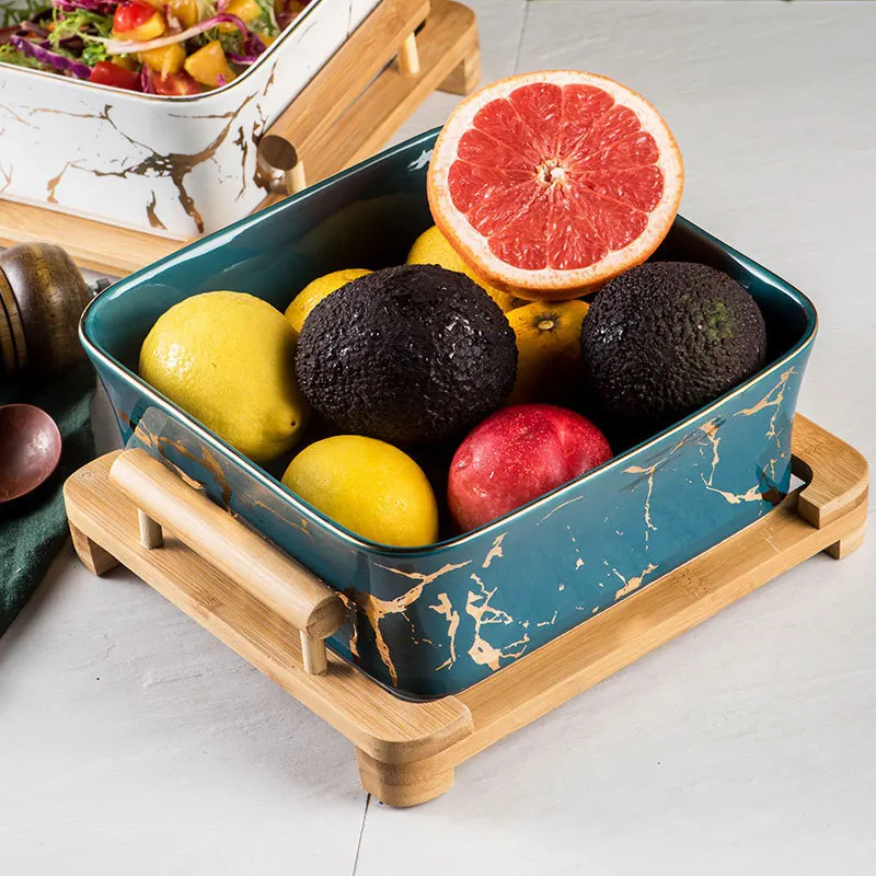 

Marble Pattern Northern Europe Black / White Ceramic Square Fruit Salad Bowl Home Decoration Tableware Fruit Plate Snack