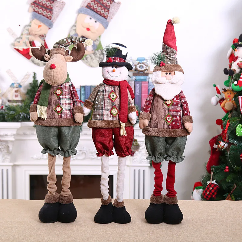 

82CM Christmas Dolls Retractable Santa Claus Snowman Elk Toys Xmas Figurines Christmas Gift for Kid Red Xmas Tree Decorations