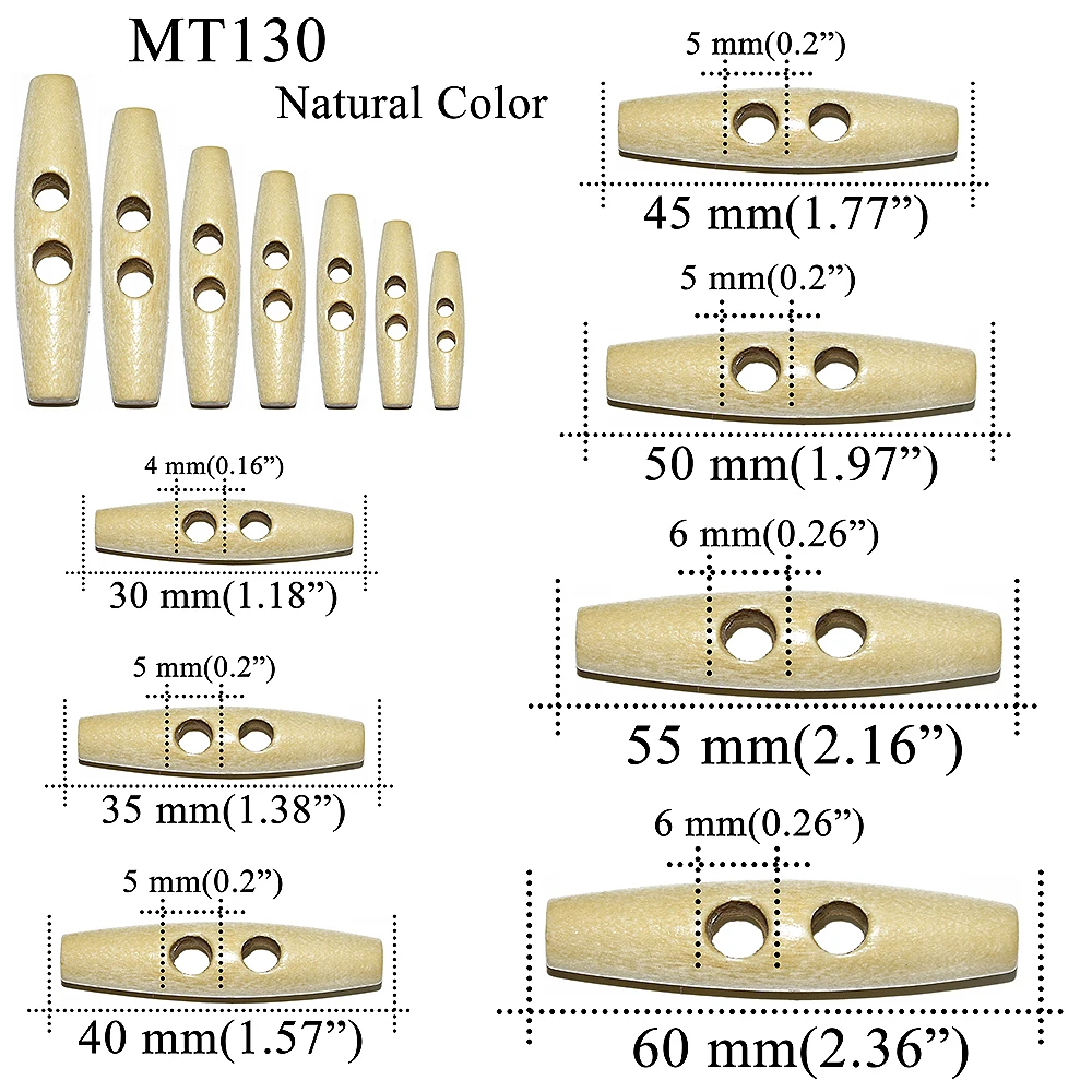 10PCs Natural Wood Toggle Horn Wooden Buttons Sewing Crafts Scrapbooking For Tent Clothes Overcoat Handmade Oval Stopper Button 2