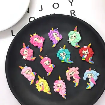 

12pcs 25*35mm Cartoon Mermaid Unicorn Flatback Resin Pendants Charms For Jewelry Making DIY Decoration Phone Case Hair Accessory