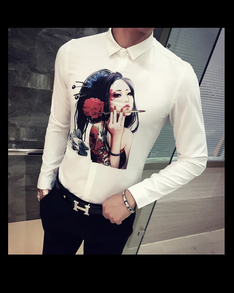 Горячая новинка Мужская рубашка Camisa Masculina с длинным рукавом мужская рубашка из хлопка с принтом Облегающая рубашка Уличная Повседневная рубашка