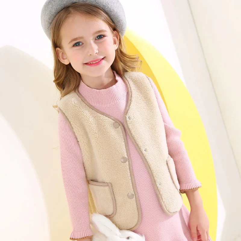 

2020 Autumn Winter Children Vests Boys Girls Plush Vests Suede Lamb Wool One-Piece Childrens Vest Baby Girl Winter Waistcoat