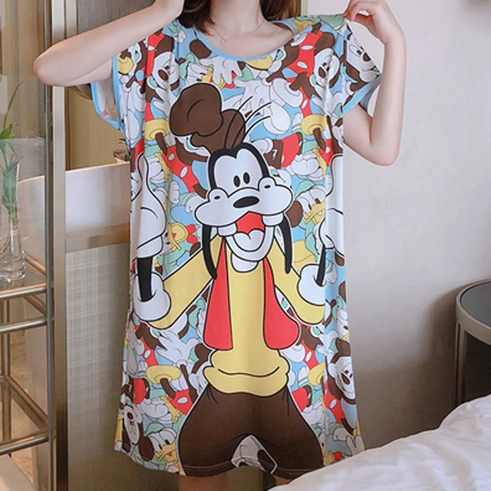 Disney Fashion Minnie Mickey Mouse Goofy Daisy Donald Duck Cartoon Print Loose Nightgowns Sleepshirts Sweet Women Sleep Tops