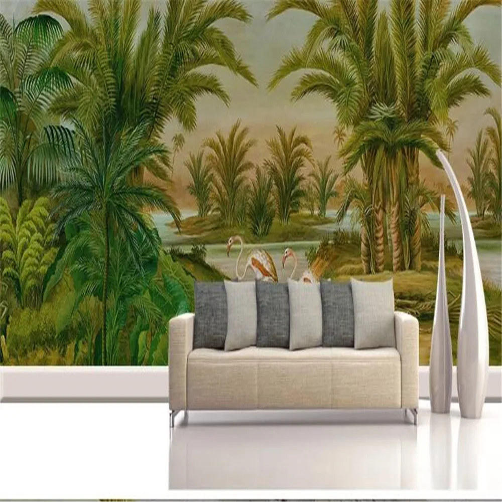 

Milofi custom European style retro hand painted tropical plants nostalgic mural wallpaper background wall