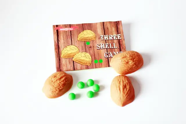 Magic Trick Set Three Shell Game 3 Walnut Shell and 5 Soft Ball Amazing Creative Shell Trick Magic Props Professional 1