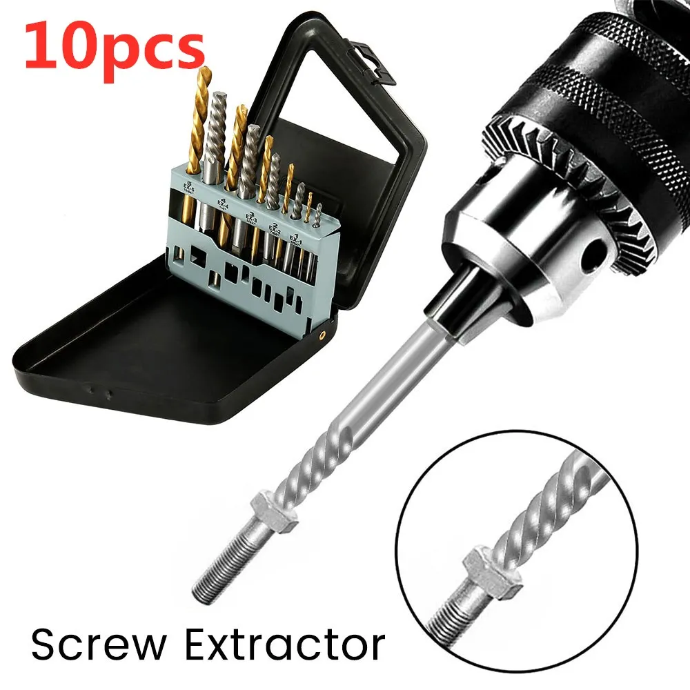 

10pcs Cobalt Left Hand Drill Bit Set Broken Bolt Damaged Screw Extractor Set Metal Case Quality Herramientas Perforator Tools